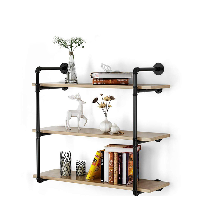 3-Tier Bookcase, Vintage Industrial Wood and Metal Bookshelves for Home and Office Ọganaisa, Retiro Brown Aworan Ifihan