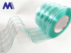 Cortina de tiras de PVC transparente antiestática Cortinas de porta acanaladas dobre rolo