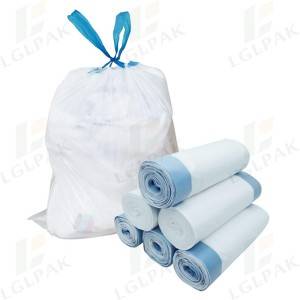 polythene white drawstring trash bags on roll
