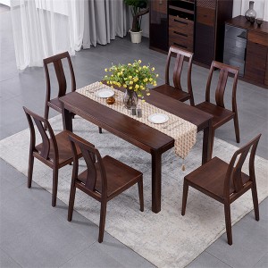 Mesa de jantar e cadeiras de nogueira maciça, cor natural, nobre simples