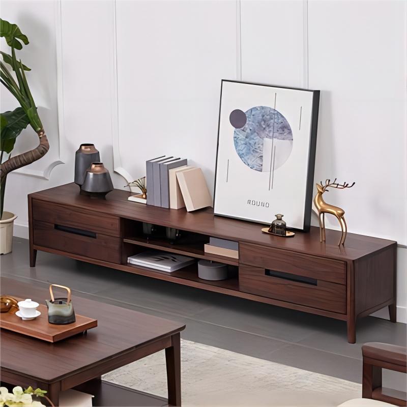 Mueble TV nogal macizo diseño moderno y sencillo color natural