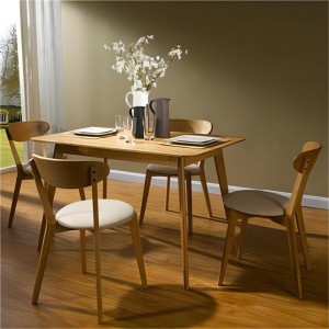 Solid white oak dining table at upuan, moderno, natural na kulay, simple