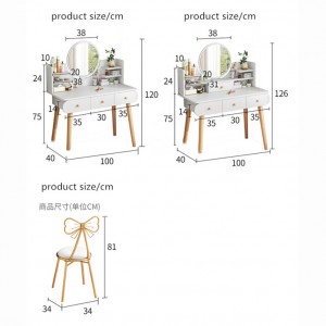 Meja rias kontrak modern dari kayu ek putih solid, bagian atas meja besar dan cermin, pegangan berlekuk, imbang besar