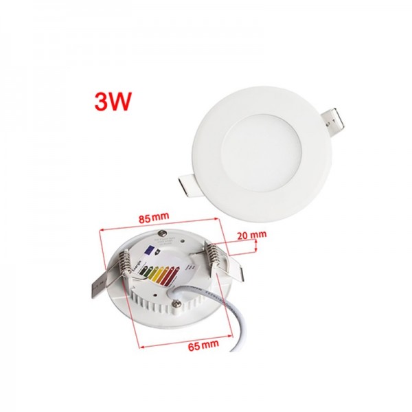 3W Ultra-thin Dimmable Recessed Round LED Panel Downlight