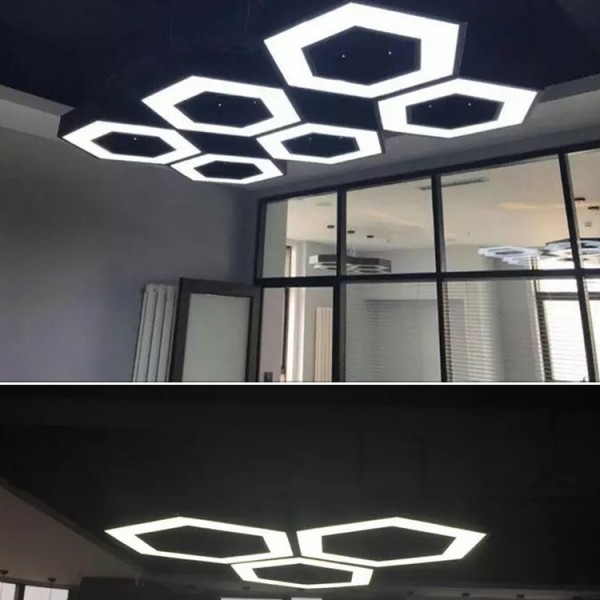 Luz de techo colgante LED hexagonal hueca suspendida de 80 cm