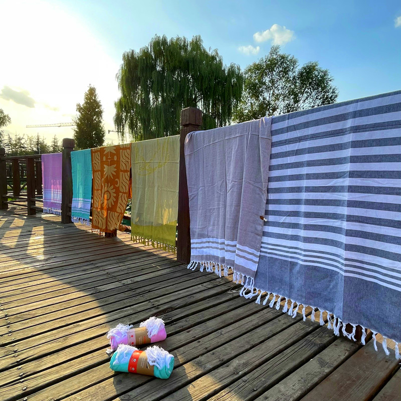 Cotton custom turkish beach towels fouta towels with tassels