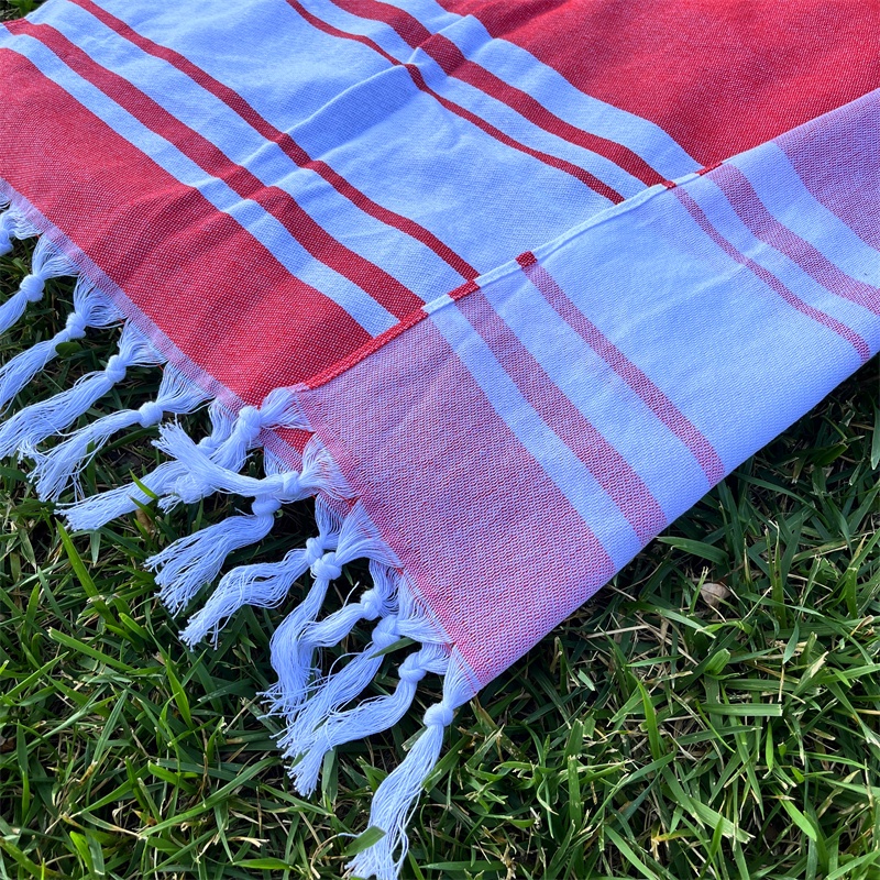 Oversized stribet tyrkisk strandhåndklæde med kvaster Originalt 100 % bomuld tyrkisk strandhåndklæde