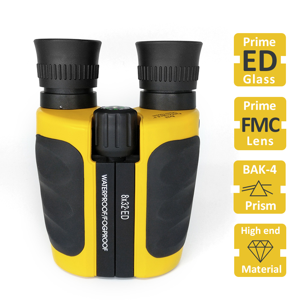 8×32 ED Binocular Waterproof Yellow Bak4 Professional Binocular For Bird Watching