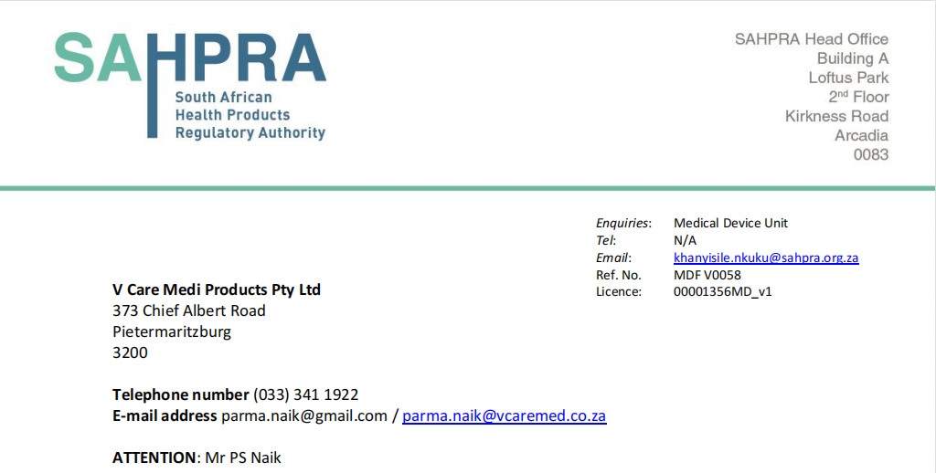 We Obtained South Africa registration certificate