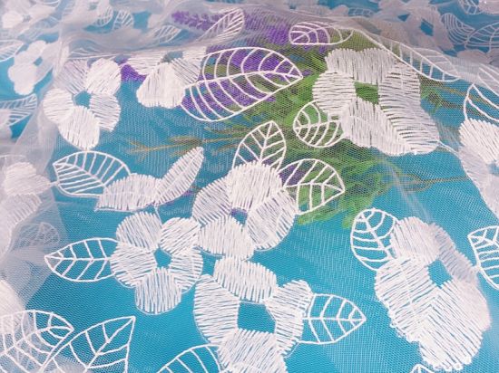 Ang polyester mesh embroidery fabric ay kumikinang sa burda para sa mga accessories ng damit ng kababaihan