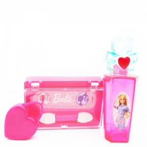 Muovinen mainoslelu vaaleanpunaisella barbie-käsilaukkusarjalla