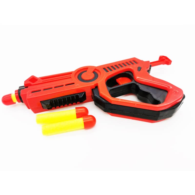 Црвена рачна играчка за пукање со меки куршуми за деца