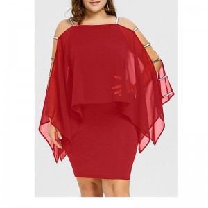 Women Solid Sexy Size S-5XL Plus Size Slit At Back Bottom Bodycon Off Shoulder Chiffon Dress For Summer