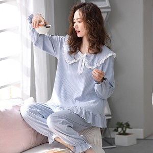 PY870007 ພ້ອມສົ່ງ Boutique Sweet Girls 2 pieces Pajamas Cotton Long Sleeve Women Sleepwear