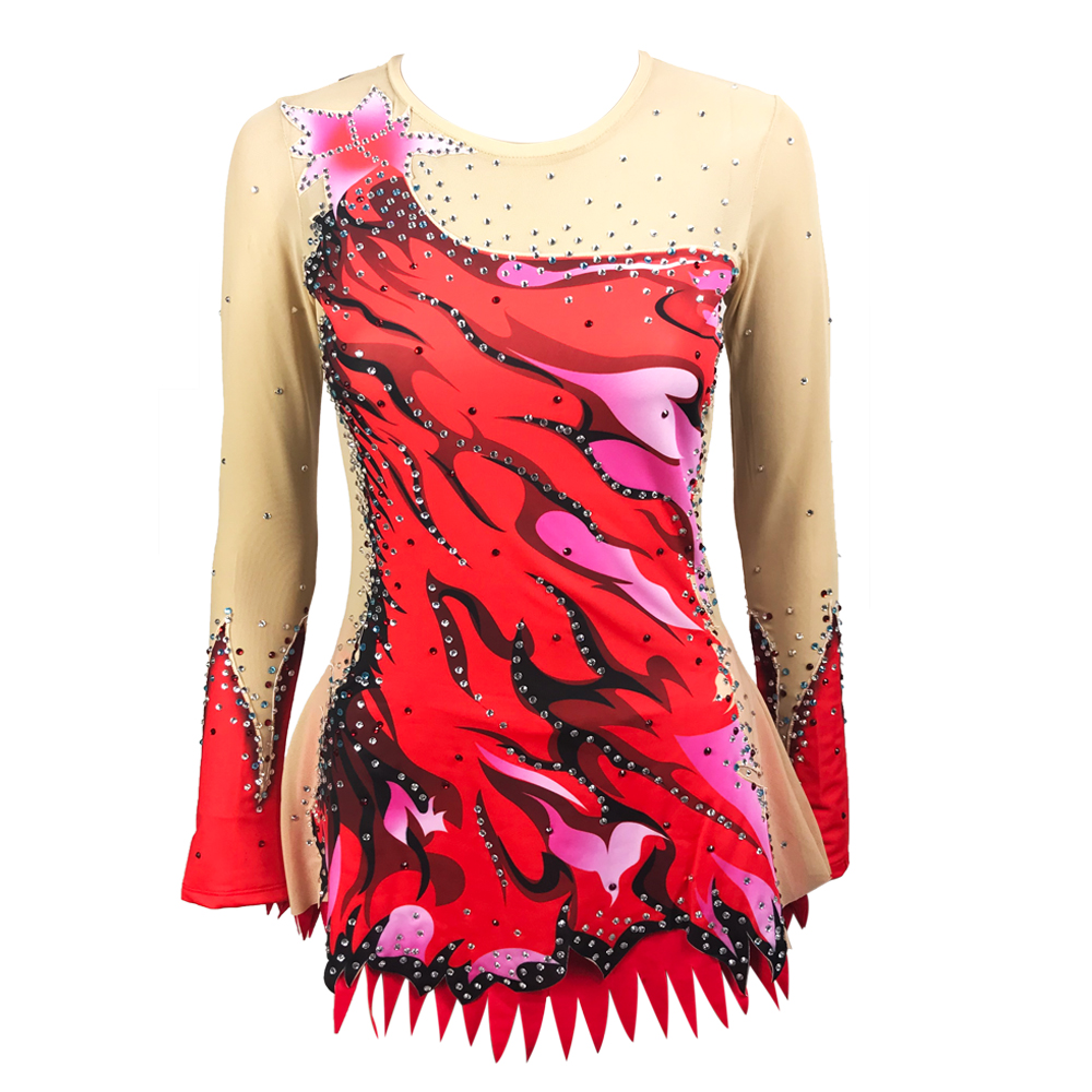 Red Hot Drill käsitsi valmistatud iluvõimlemiskleit Rühmvõimlemiskleit Cheer Dance võistluskleit