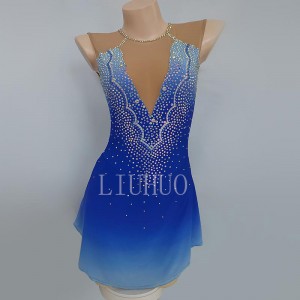 Vestido de patinaxe artística Vestido de espectáculo Vestido personalizado para nenos Adultos Vestido de competición Vestido de competición Azul