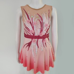 Konståkning visa klänning anpassad barn vuxen tävlingsklänning konkurrenskraftig rosa skridskoåkning klänning