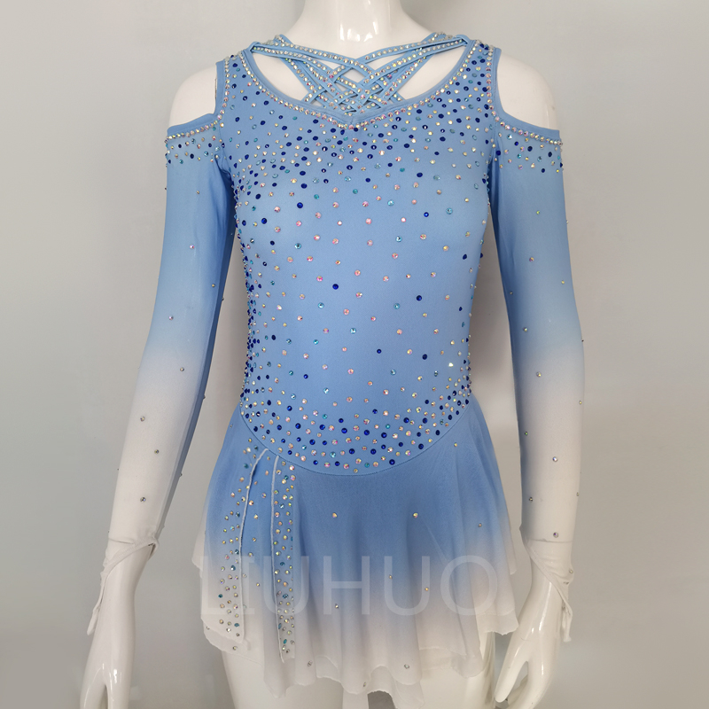 فستان مخصص للتزلج على الجليد في الهواء الطلق فستان تزلج تنافسي مصنعي ملابس التزلج المبيعات المباشرة لفستان تزلج أزرق جديد