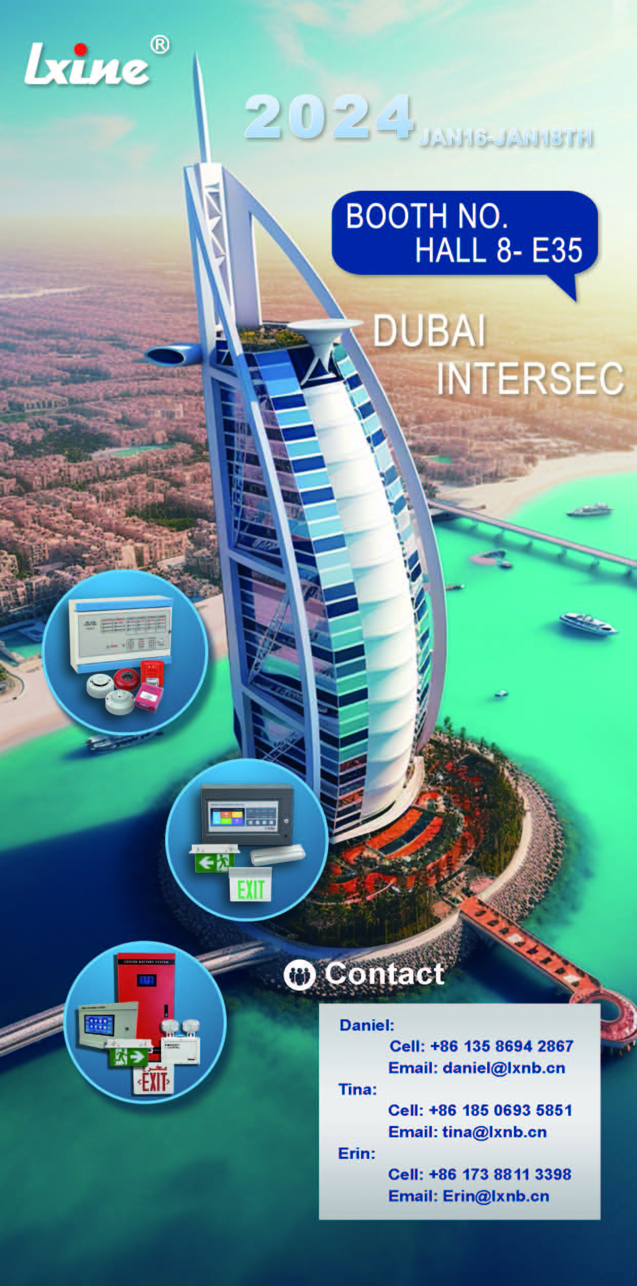2024 DUBAI INTERSEC from Jan 16 to18th-Lixin Factory showcase Central Battery System and Fire Alarm Control Panel
