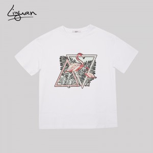 Sleeve T shirt Ladies Cartoon T-shirt with Cute Liyuan Print