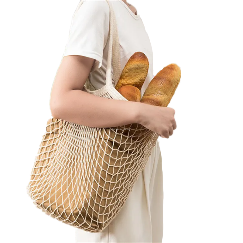 Customized Net Bag Reusable Shopping Tote Bag Cotton Mesh Bag For Fruit Vegetables