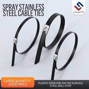 Swart PVC-bedekte 304 vlekvrye staal ritsbinder draadbinding Maak vas slot lus kabelbinders