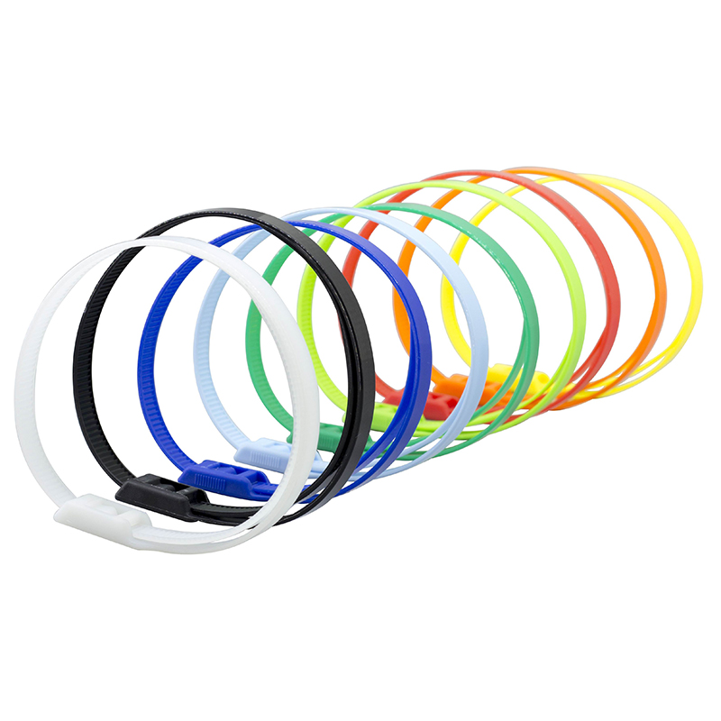 Tiesioginės gamyklos aukštos kokybės nuimamos elastinės nailoninės kabelių raiščiai Nailono plastikinės nuimamos kabelių juostos Daugiaspalvės raudonos/mėlynos/žalios/geltonos/rožinės vielos raiščiai Ce/Rohs sertifikuoti