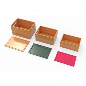 Tridelna bambusova škatla za shranjevanje s pokrovom (barva po izbiri)