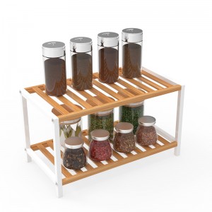 Support à épices en acier au carbone bambou-support de stockage de vaisselle à deux niveaux vertical