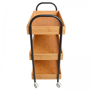 3 Tiers Rolling Cart Bamboo Utility Cart Mobile Storage Cart Organizer
