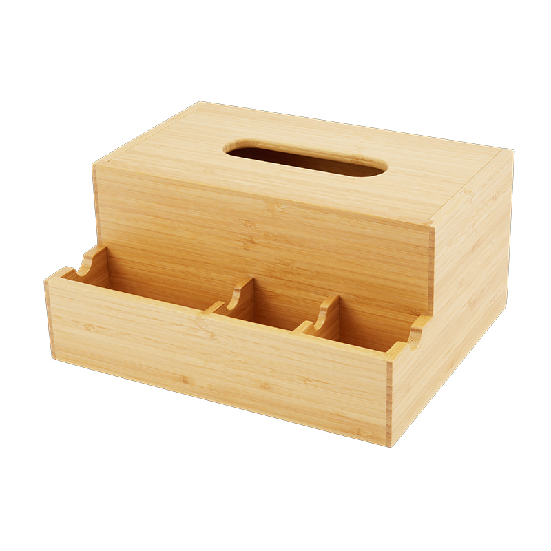 Tissue Box Holder med Opbevaring Bamboo Multifunktion Makeup Desktop Organizer