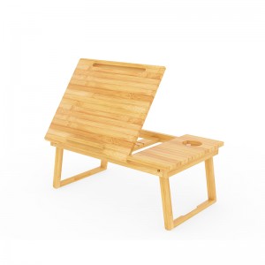 自然の竹の寝室の調節可能なラップトップデスク折りたたみ式サービングテーブル