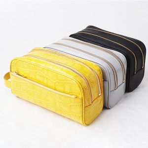 Makeup Bag Portable Manufacturer –  Ladies leather makeup bag with storage bag – Longqin
