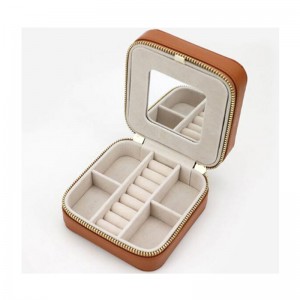 Leather storage box ring earrings portable jewelry box female