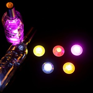 Produsen promosi diskon bar klub malam diameter 5cm harga khusus spesifikasi lampu suasana botol logo custom coaster led tahan air baru