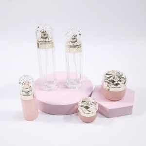 त्वचा काळजी कॉस्मेटिक कंटेनर सेट फ्रॉस्टेड गुलाबी काचेच्या तेल ड्रॉप सार बाटली