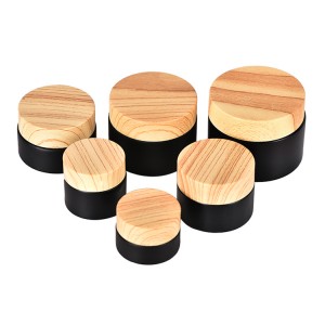 Matte Black Jar Cream with Wooden Lid Face Cream Container Cosmetic Jar