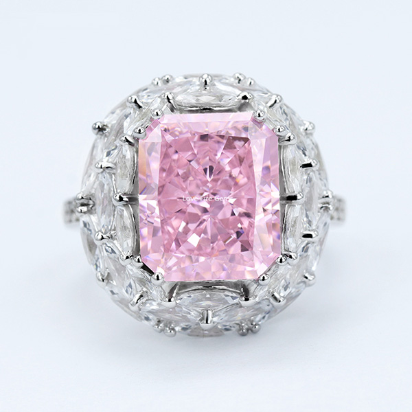Fini nakit 6ct crush ice cut svijetloružičasti kubni cirkonij zaručnički prsten od 925 sterling srebra