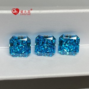 4K ulig es potong aqua biru cz diamond kothak Cut sudhut zirconia kubik