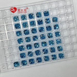 4K crushed ice cut aqua blue cz diamond square cut corner cubic zirconia
