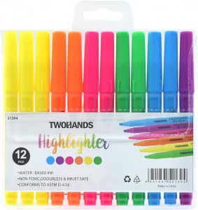 TWOHANDS Highlighter,12 Count Fluorescent Colors,21304