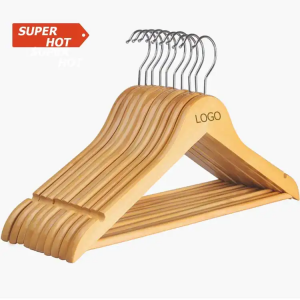Hanger nhà máy hot mô hình sử dụng quần áo gỗ tự nhiên móc treo áo tùy chỉnh giặt quần áo gỗ treo với logo
