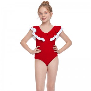 One-Piece Girl’s Swimming Suit Double Layer Ruffle Swimwear Soft Touch Children’s Swimsuit Bathing Suit