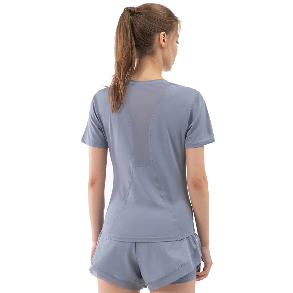 Gym Clothes Women Sport Shirt and Shorts Set Polyester Mesh Splice High Waist Pocket Stretch Casual Running Workout Yoga Suit