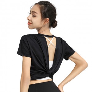 Sports Blouse Woman Casual Crop Top For Fitness Nylon Backless Breathable Gym Jogging Yoga Workout Short Sleeve Yoga Shirts