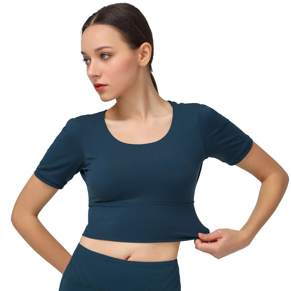 Crop Top Women Yoga T-Shirt For Fitness Cross Straps Backless Solid Nylon Sport Female Gym Top Female Workout Padded Short Shirts