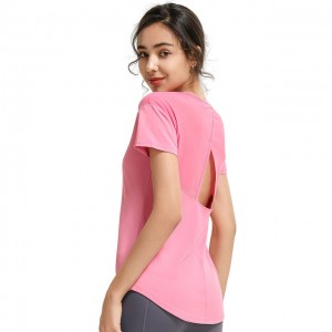 Yoga Shirts Woman Short Sleeve Fitness Clothing Polyester Mesh Back Hollow Loose Dance Gym Jogging Workout Tops Sport Blouse