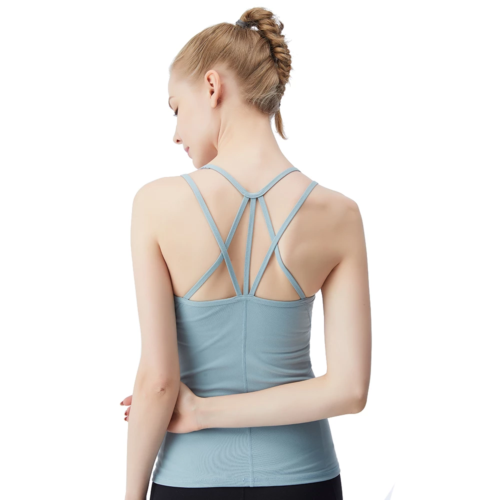 Yoga Women Vest Top For Fitness Padded Nylon Solid Cross Straps Slim Sport Underwear Running Gym Workout Sleeveless Shirts