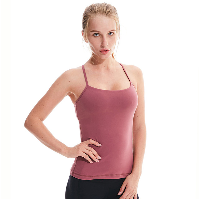 Fitness Top For Women Workout Top Nylon Solid Yoga Shirt Jogging Female Gym Top Underwear Padded Sport Sleeveless Shirt Featured Image