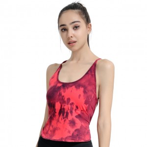 Sexy Women Cross Back Yoga Underwear Built In Breast Pad Bandage Nylon Comfy Tie-Dyed Print Daily Vest Top For Fitness
